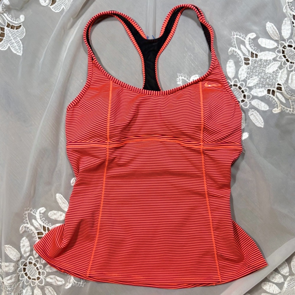 Y2K Workout Nike Striped Racerback Tank Top Built In Bra Orange Purple Medium
